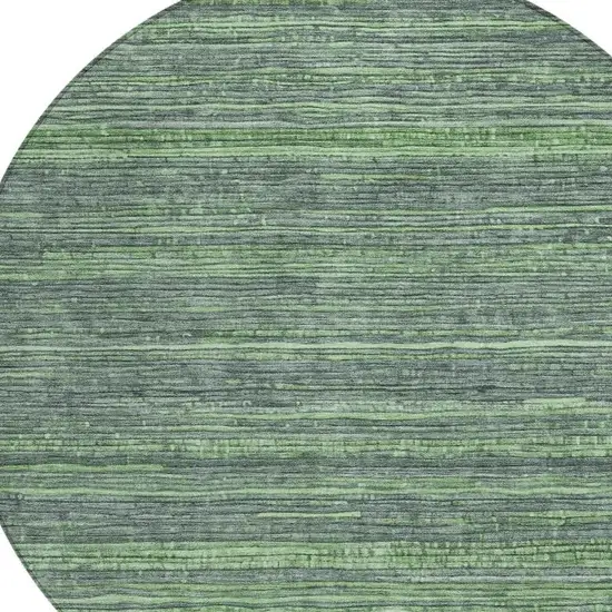 8' Green And Pale Aqua Round Striped Washable Indoor Outdoor Area Rug Photo 4