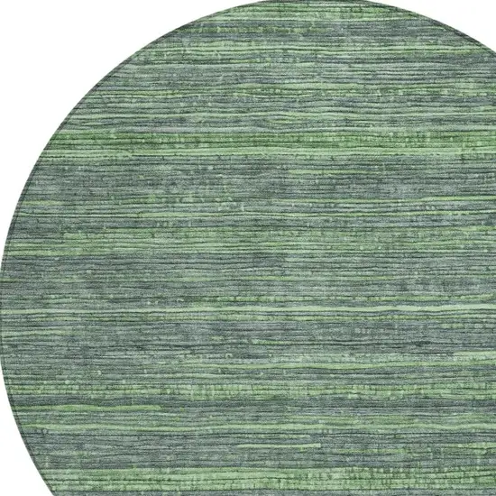 8' Green And Pale Aqua Round Striped Washable Indoor Outdoor Area Rug Photo 8