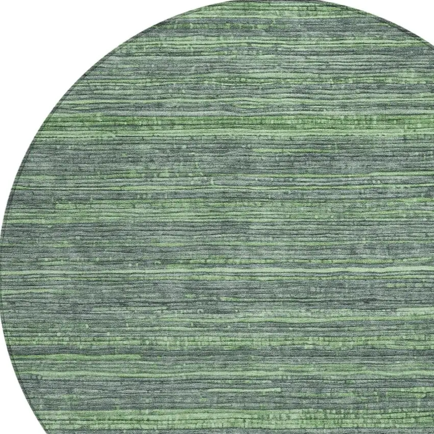 8' Green And Pale Aqua Round Striped Washable Indoor Outdoor Area Rug Photo 8