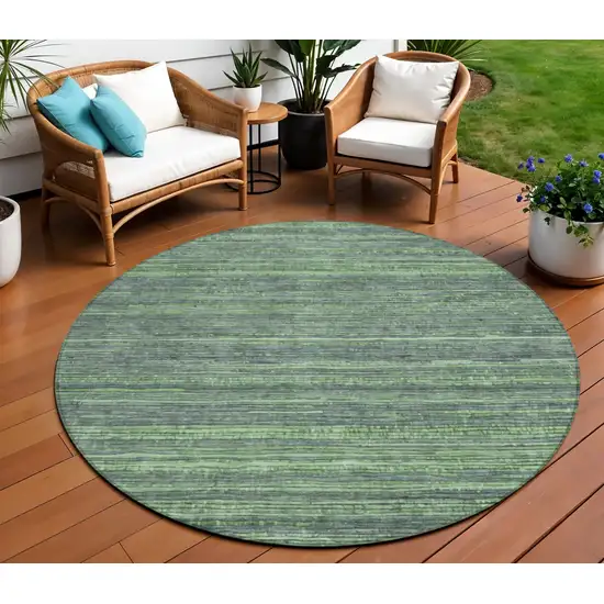 8' Green And Pale Aqua Round Striped Washable Indoor Outdoor Area Rug Photo 2