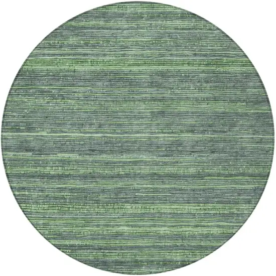 8' Green And Pale Aqua Round Striped Washable Indoor Outdoor Area Rug Photo 3