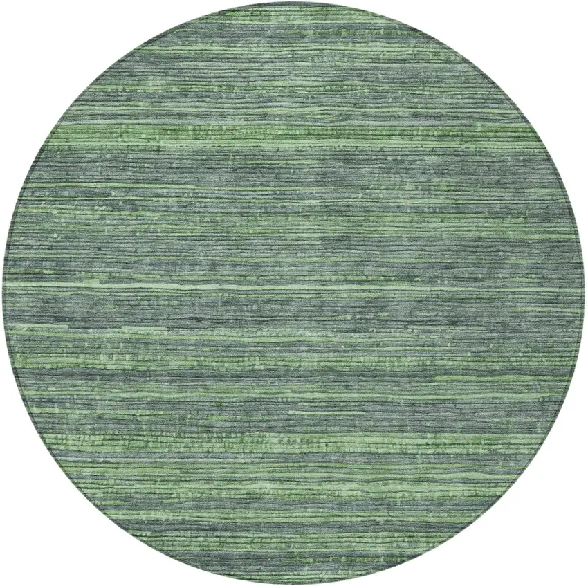 8' Green And Pale Aqua Round Striped Washable Indoor Outdoor Area Rug Photo 3