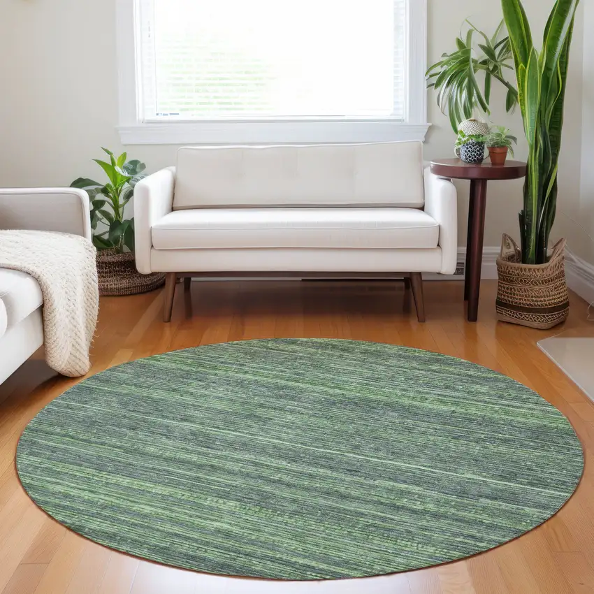 8' Green And Pale Aqua Round Striped Washable Indoor Outdoor Area Rug Photo 6