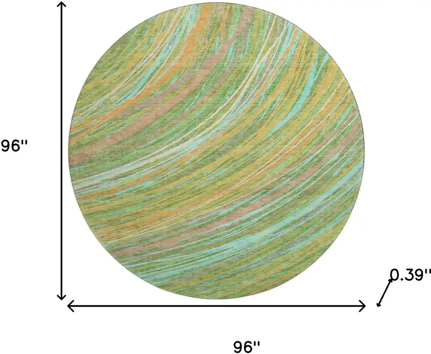 8' Green And Peach Abstract Washable Round Rug With UV Protection Photo 8
