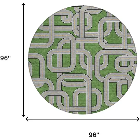 8' Green And Pewter Round Geometric Washable Indoor Outdoor Area Rug Photo 5