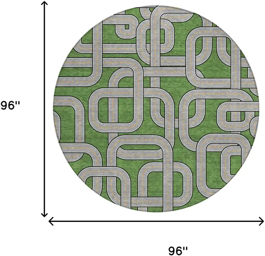 8' Green And Pewter Round Geometric Washable Indoor Outdoor Area Rug Photo 5