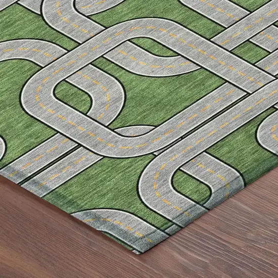 8' Green And Pewter Round Geometric Washable Indoor Outdoor Area Rug Photo 3