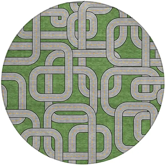8' Green And Pewter Round Geometric Washable Indoor Outdoor Area Rug Photo 2