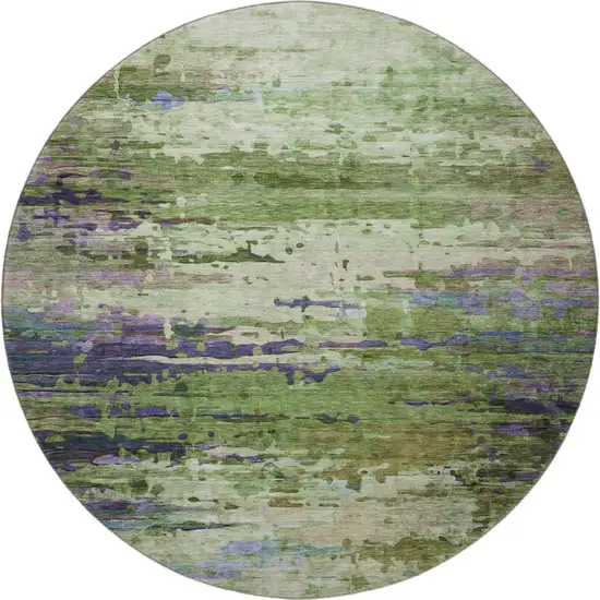 8' Green And Purple Abstract Washable Round Rug With UV Protection Photo 4