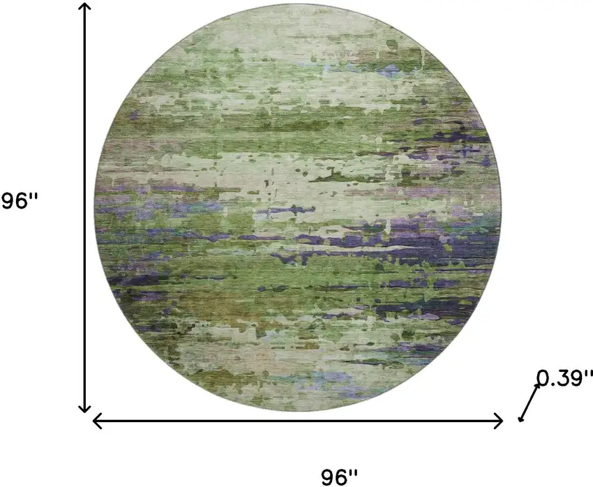 8' Green And Purple Abstract Washable Round Rug With UV Protection Photo 8