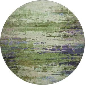 Photo of 8' Green And Purple Abstract Washable Round Rug With UV Protection