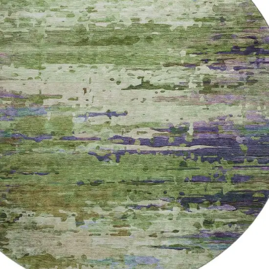 8' Green And Purple Abstract Washable Round Rug With UV Protection Photo 3