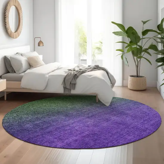 8' Green And Purple Ombre Washable Round Rug With UV Protection Photo 5