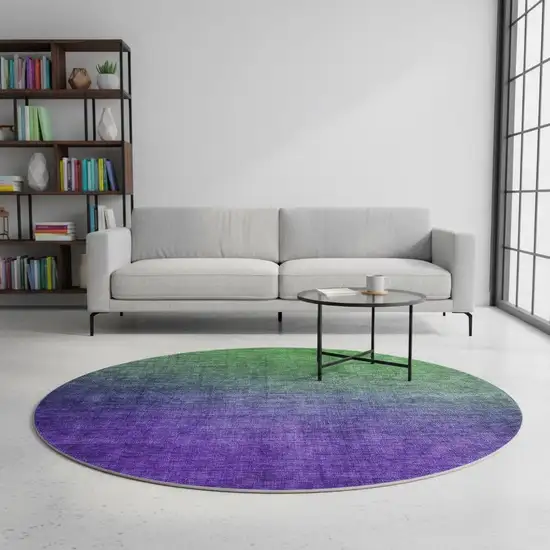 8' Green And Purple Ombre Washable Round Rug With UV Protection Photo 2