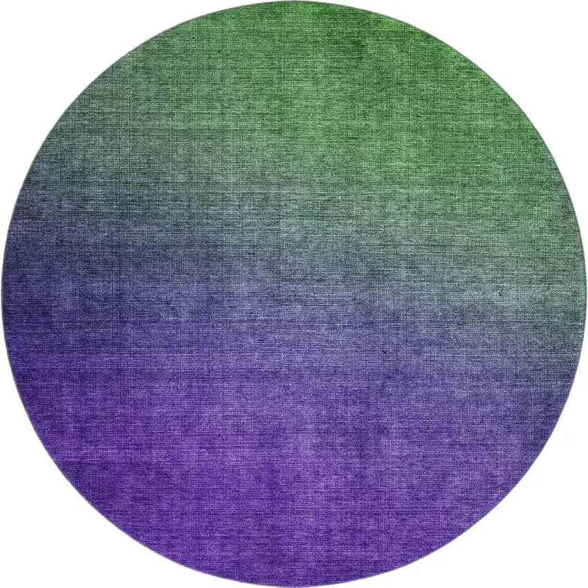 8' Green And Purple Ombre Washable Round Rug With UV Protection Photo 1