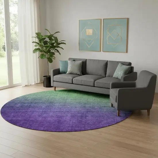 8' Green And Purple Ombre Washable Round Rug With UV Protection Photo 1