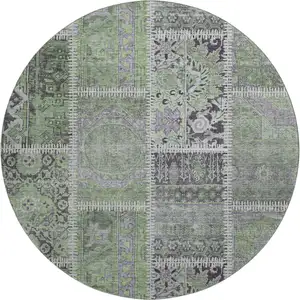 Photo of 8' Green And Purple Patchwork Washable Round Rug With UV Protection