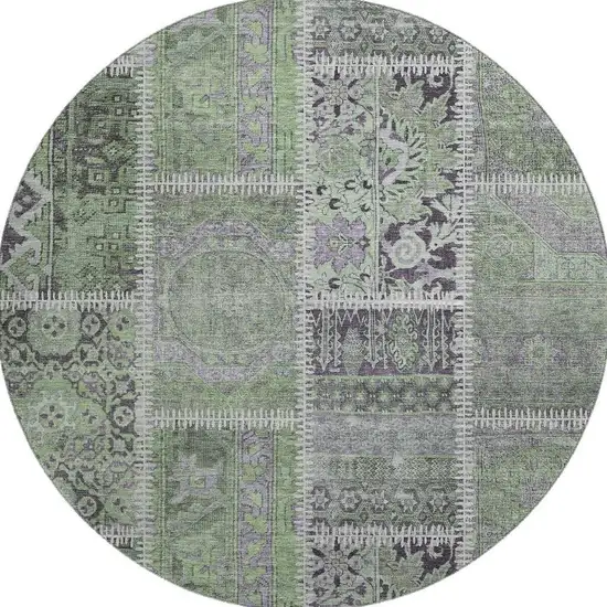 8' Green And Purple Patchwork Washable Round Rug With UV Protection Photo 3