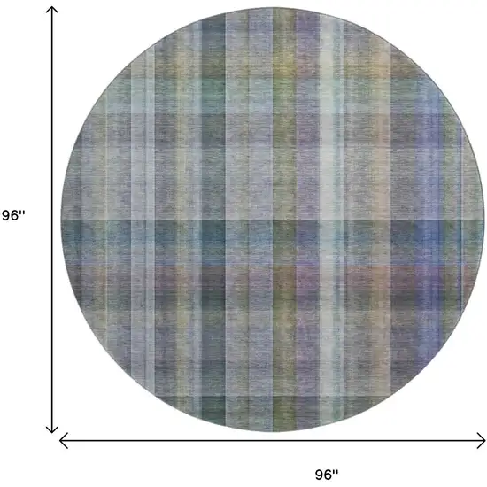 8' Green And Purple Plaid Washable Round Rug With UV Protection Photo 9