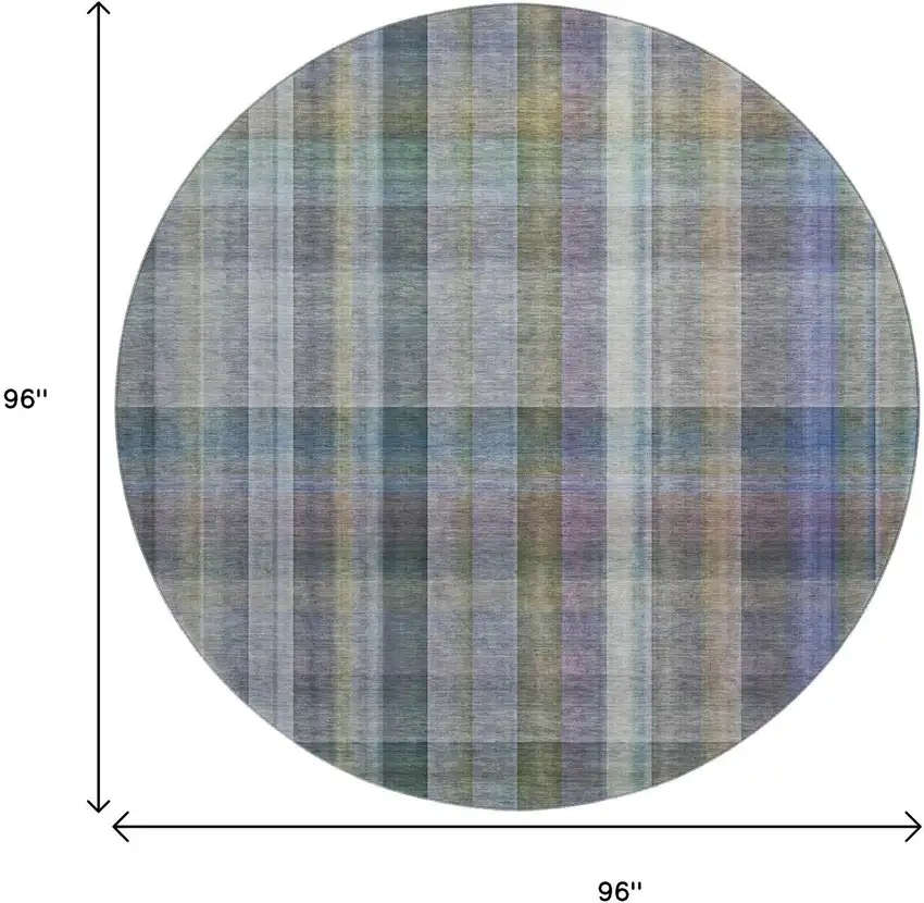 8' Green And Purple Plaid Washable Round Rug With UV Protection Photo 9