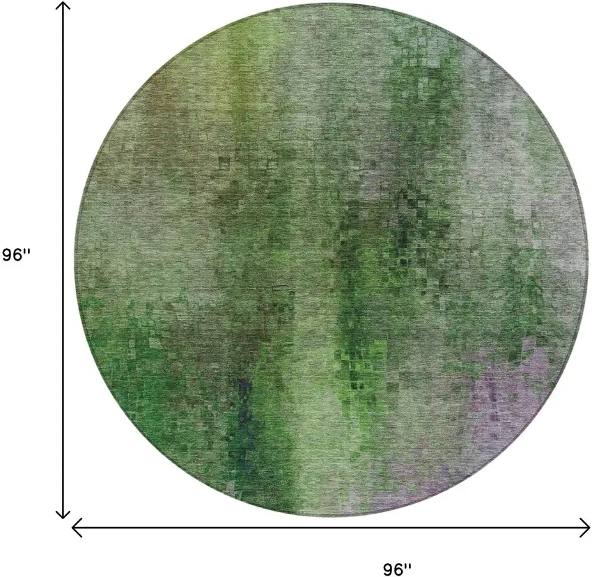8' Green And Purple Round Abstract Washable Indoor Outdoor Area Rug Photo 3