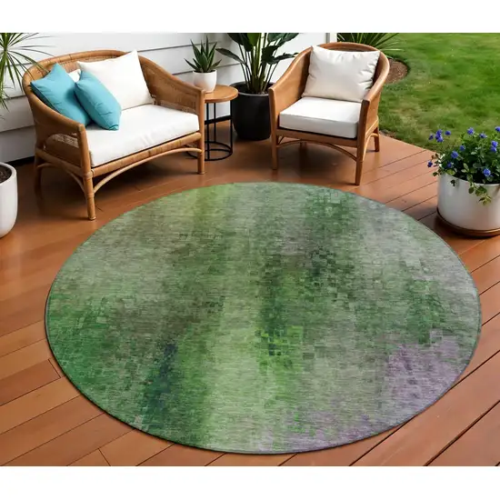 8' Green And Purple Round Abstract Washable Indoor Outdoor Area Rug Photo 1
