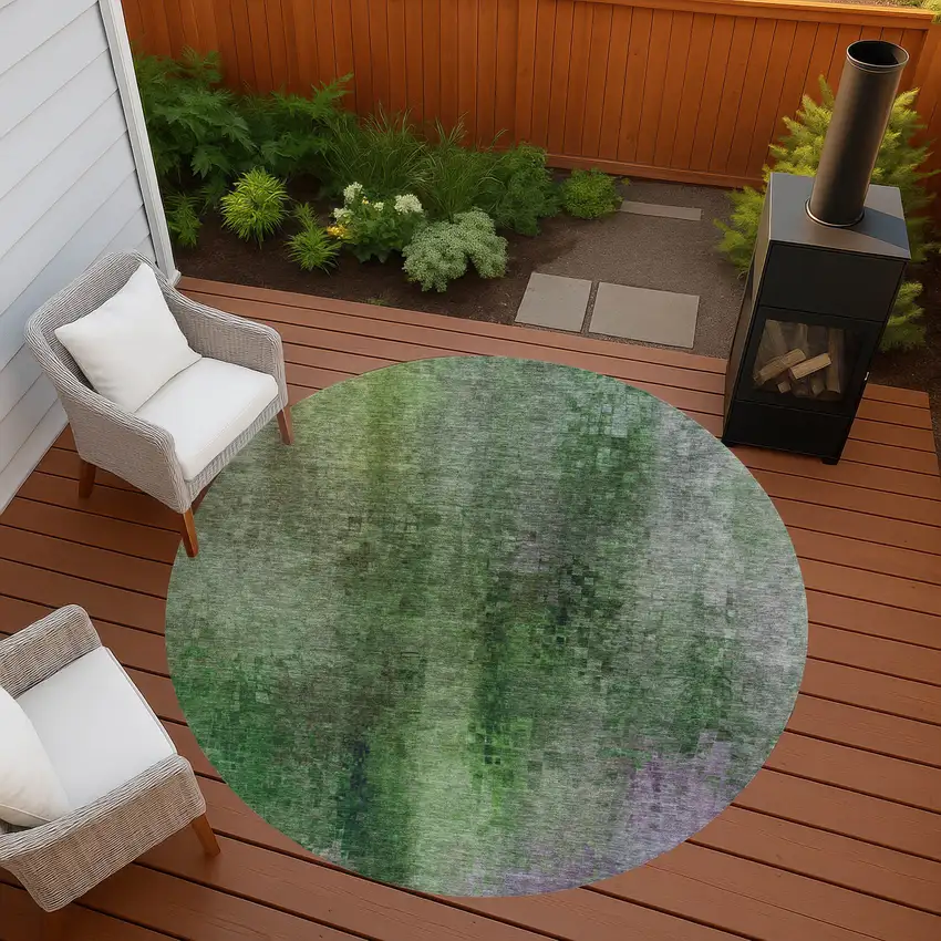 8' Green And Purple Round Abstract Washable Indoor Outdoor Area Rug Photo 9