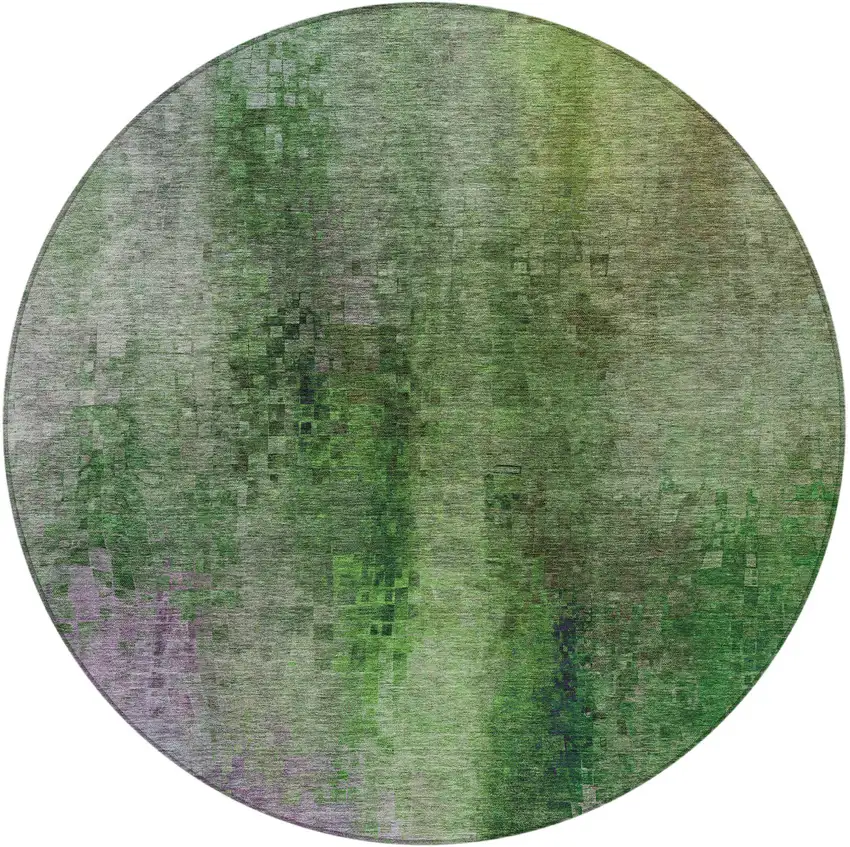 8' Green And Purple Round Abstract Washable Indoor Outdoor Area Rug Photo 5