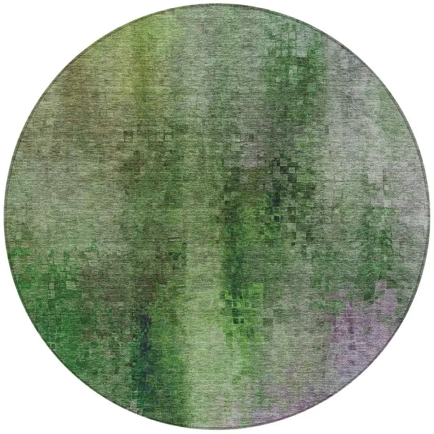 8' Green And Purple Round Abstract Washable Indoor Outdoor Area Rug Photo 4