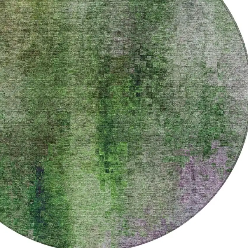 8' Green And Purple Round Abstract Washable Indoor Outdoor Area Rug Photo 6