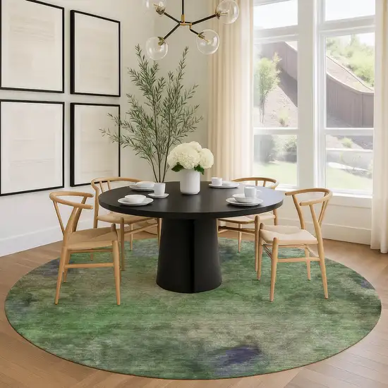 8' Green And Purple Round Abstract Washable Indoor Outdoor Area Rug Photo 9