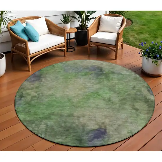 8' Green And Purple Round Abstract Washable Indoor Outdoor Area Rug Photo 1