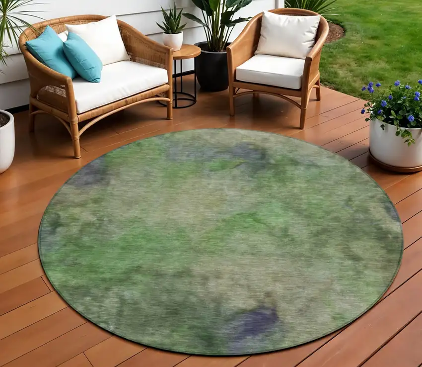 8' Green And Purple Round Abstract Washable Indoor Outdoor Area Rug Photo 1