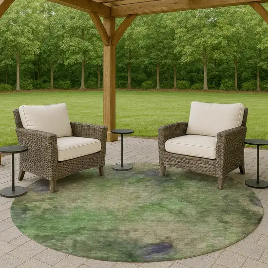 8' Green And Purple Round Abstract Washable Indoor Outdoor Area Rug Photo 8