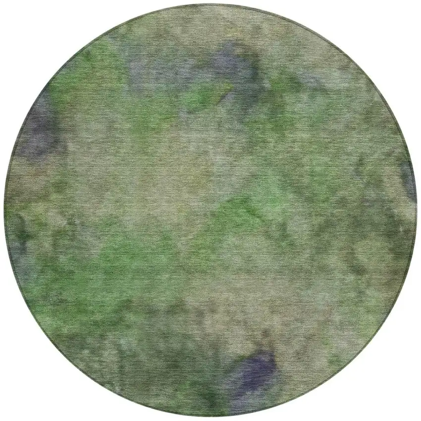 8' Green And Purple Round Abstract Washable Indoor Outdoor Area Rug Photo 4