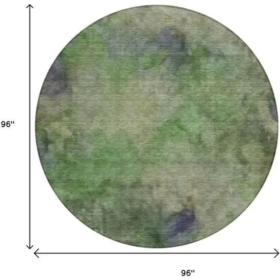 8' Green And Purple Round Abstract Washable Indoor Outdoor Area Rug Photo 3