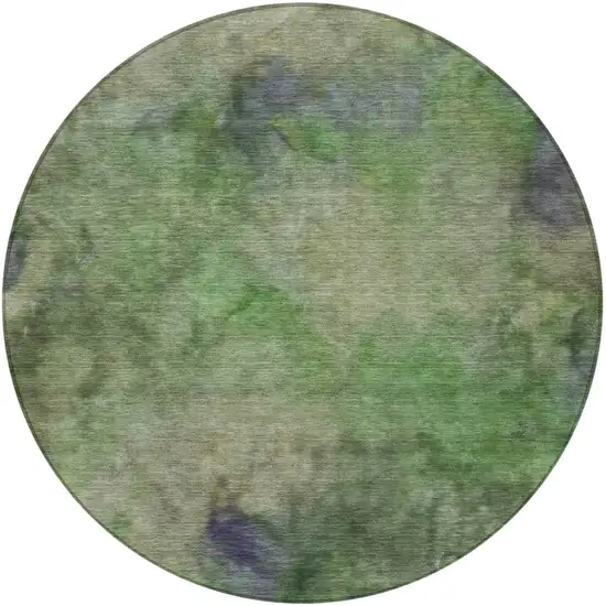 8' Green And Purple Round Abstract Washable Indoor Outdoor Area Rug Photo 5