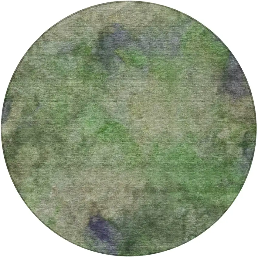 8' Green And Purple Round Abstract Washable Indoor Outdoor Area Rug Photo 5