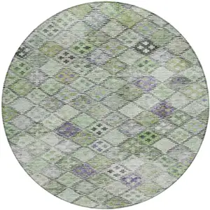 Photo of 8' Green And Purple Round Geometric Washable Indoor Outdoor Area Rug