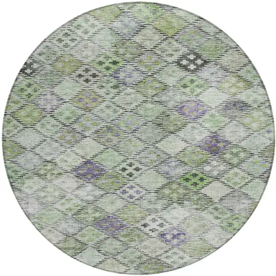8' Green And Purple Round Geometric Washable Indoor Outdoor Area Rug Photo 2