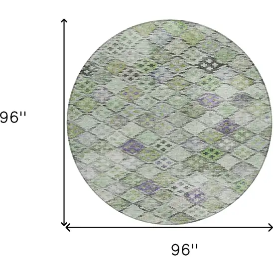 8' Green And Purple Round Geometric Washable Indoor Outdoor Area Rug Photo 9
