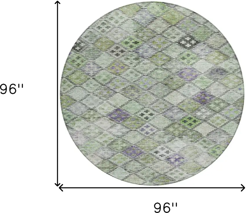 8' Green And Purple Round Geometric Washable Indoor Outdoor Area Rug Photo 9