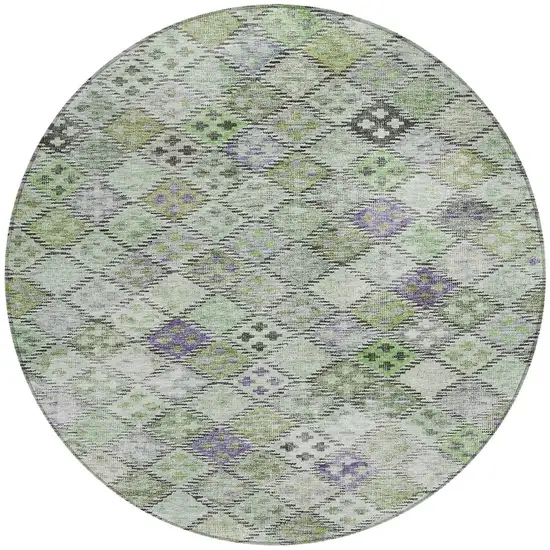 8' Green And Purple Round Geometric Washable Indoor Outdoor Area Rug Photo 6