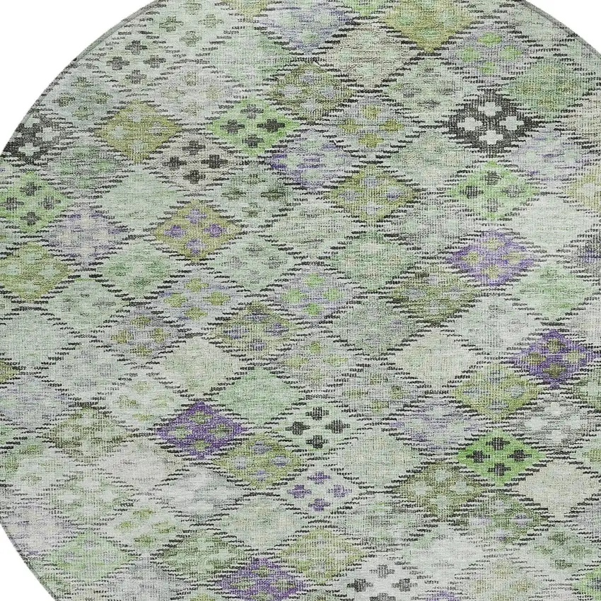 8' Green And Purple Round Geometric Washable Indoor Outdoor Area Rug Photo 5