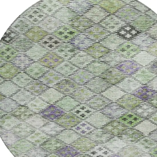 8' Green And Purple Round Geometric Washable Indoor Outdoor Area Rug Photo 5