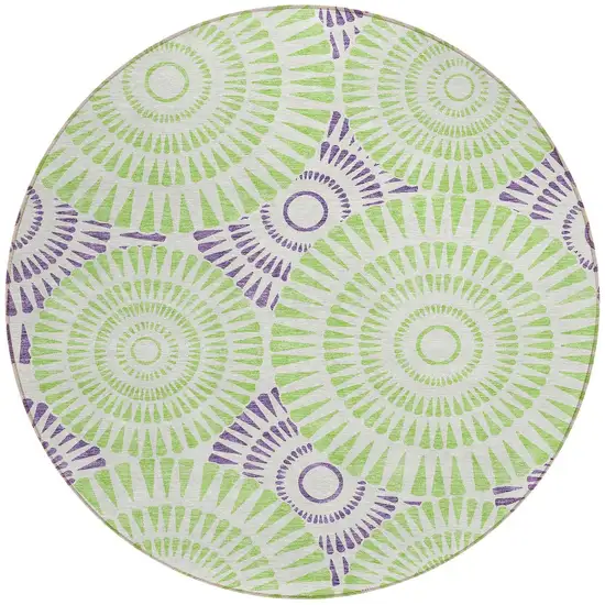8' Green And Purple Round Geometric Washable Indoor Outdoor Area Rug Photo 6