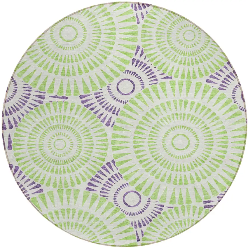 8' Green And Purple Round Geometric Washable Indoor Outdoor Area Rug Photo 2