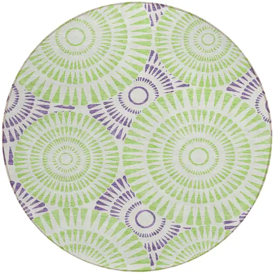 8' Green And Purple Round Geometric Washable Indoor Outdoor Area Rug Photo 2