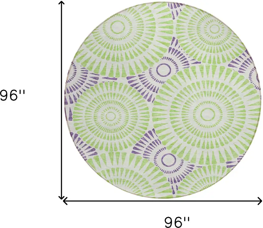 8' Green And Purple Round Geometric Washable Indoor Outdoor Area Rug Photo 3