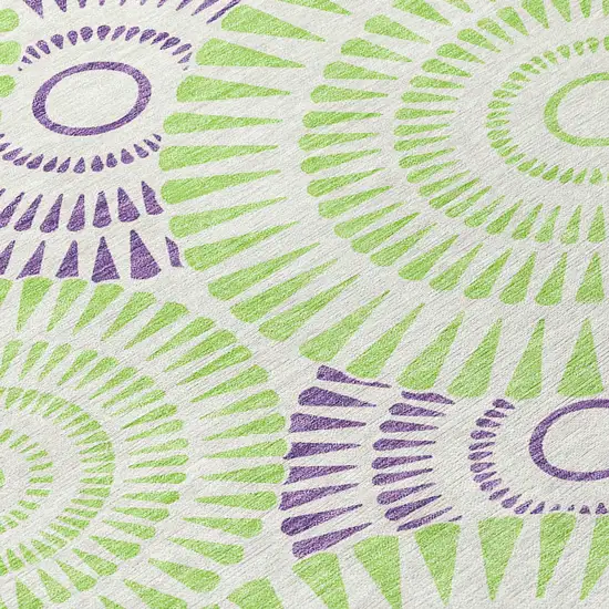 8' Green And Purple Round Geometric Washable Indoor Outdoor Area Rug Photo 4